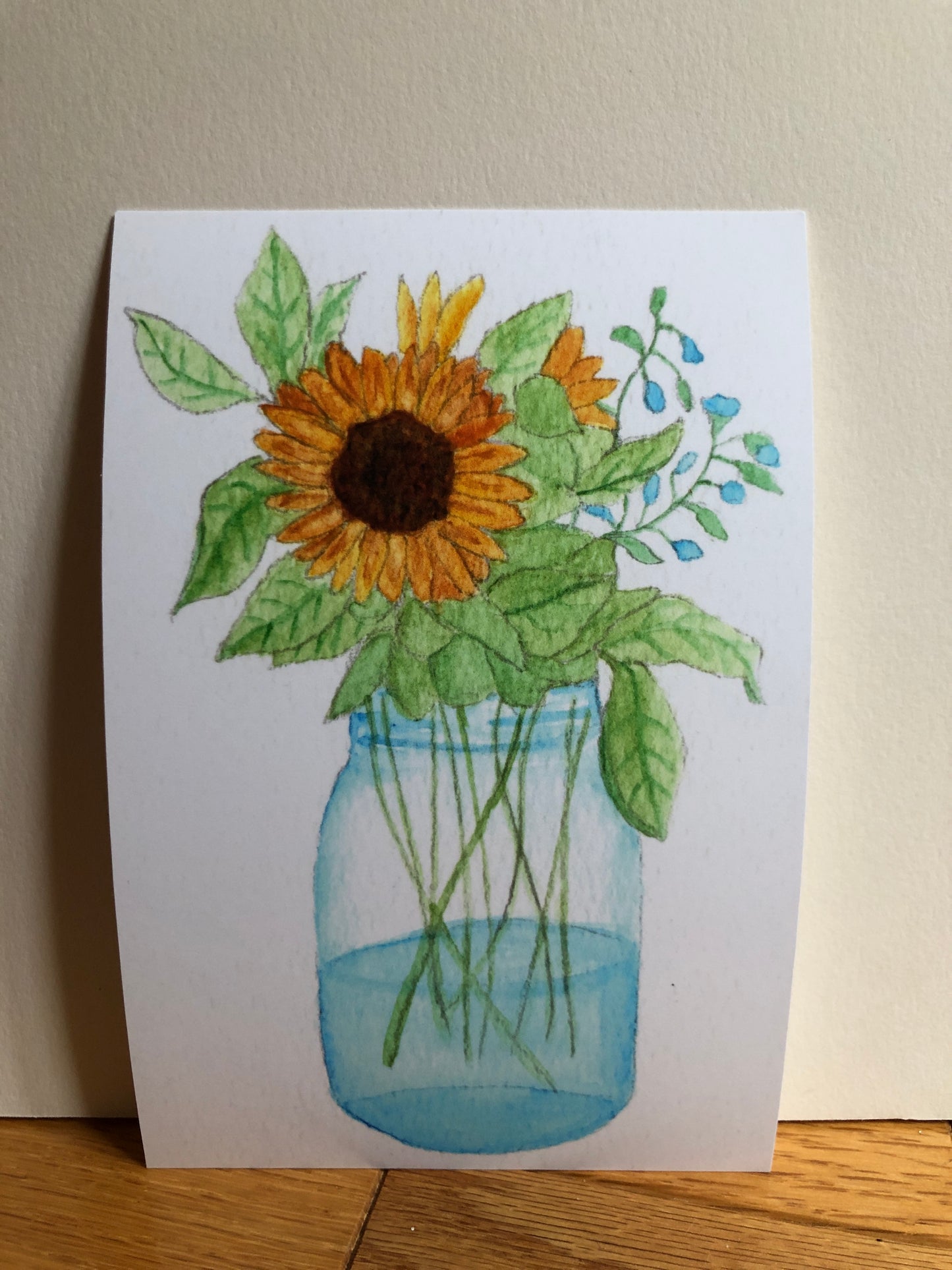 Sunflower Jar Watercolor Print - Only ONE print of this paper type -