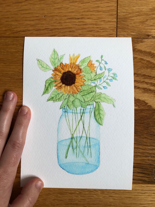 Sunflower Jar Watercolor Print